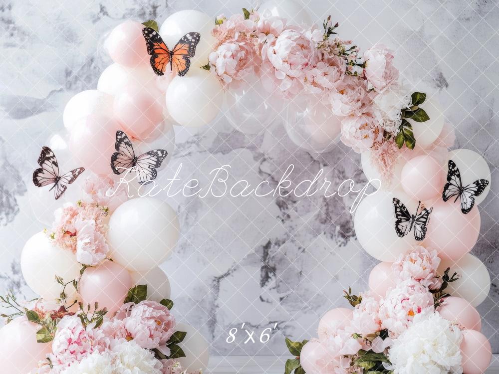 Kate Fleece White Balloon Arch Butterflies Backdrop Birthday Designed by Lidia Redekopp
