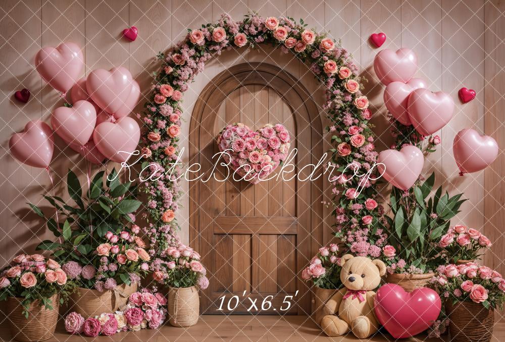 Kate Fleece Valentine's Day Pink Heart Balloon Door Backdrop Designed by Emetselch