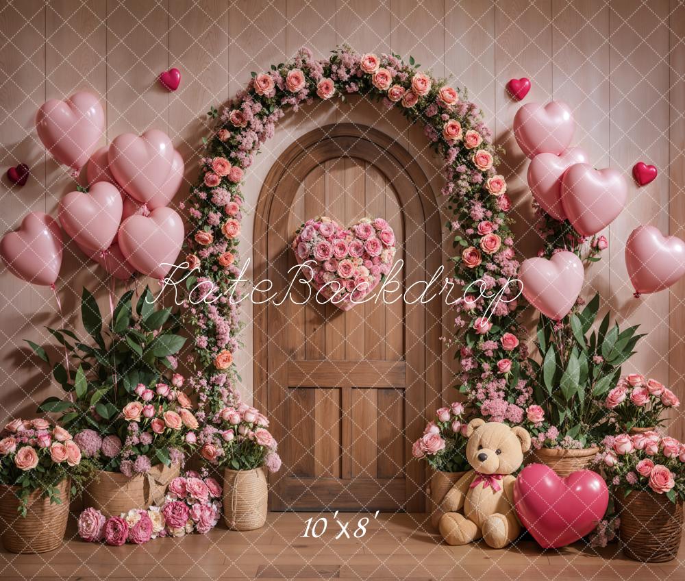 Kate Fleece Valentine's Day Pink Heart Balloon Door Backdrop Designed by Emetselch