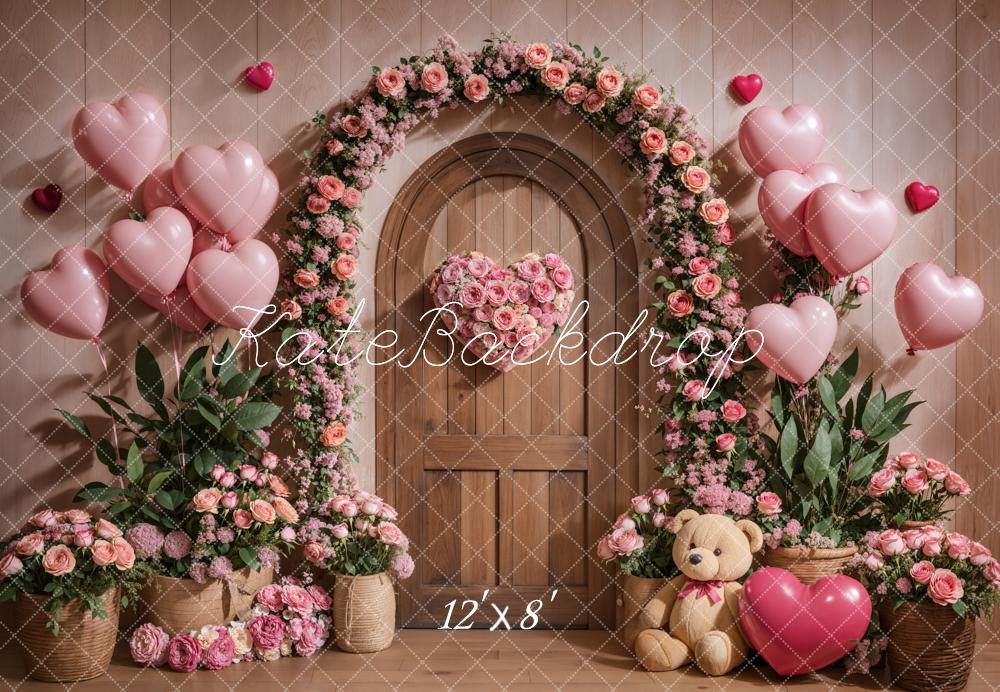 Kate Fleece Valentine's Day Pink Heart Balloon Door Backdrop Designed by Emetselch