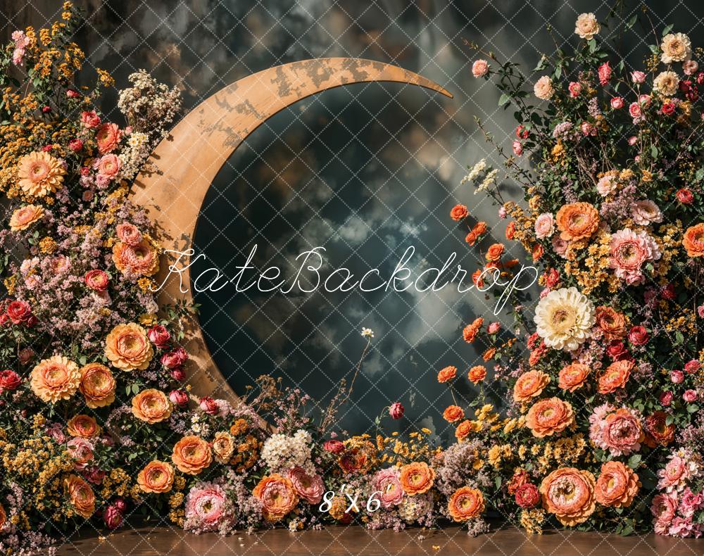 Kate Mother's Day Floral Crescent Moon Fleece Backdrop Designed by Emetselch