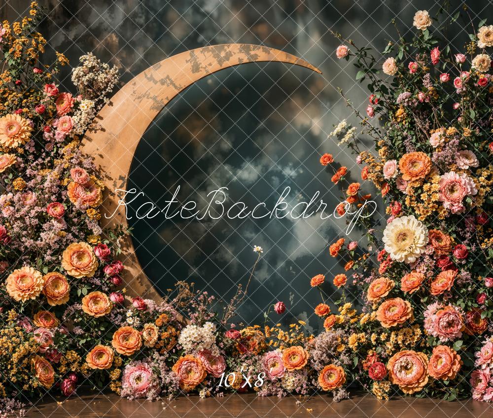 Kate Mother's Day Floral Crescent Moon Fleece Backdrop Designed by Emetselch