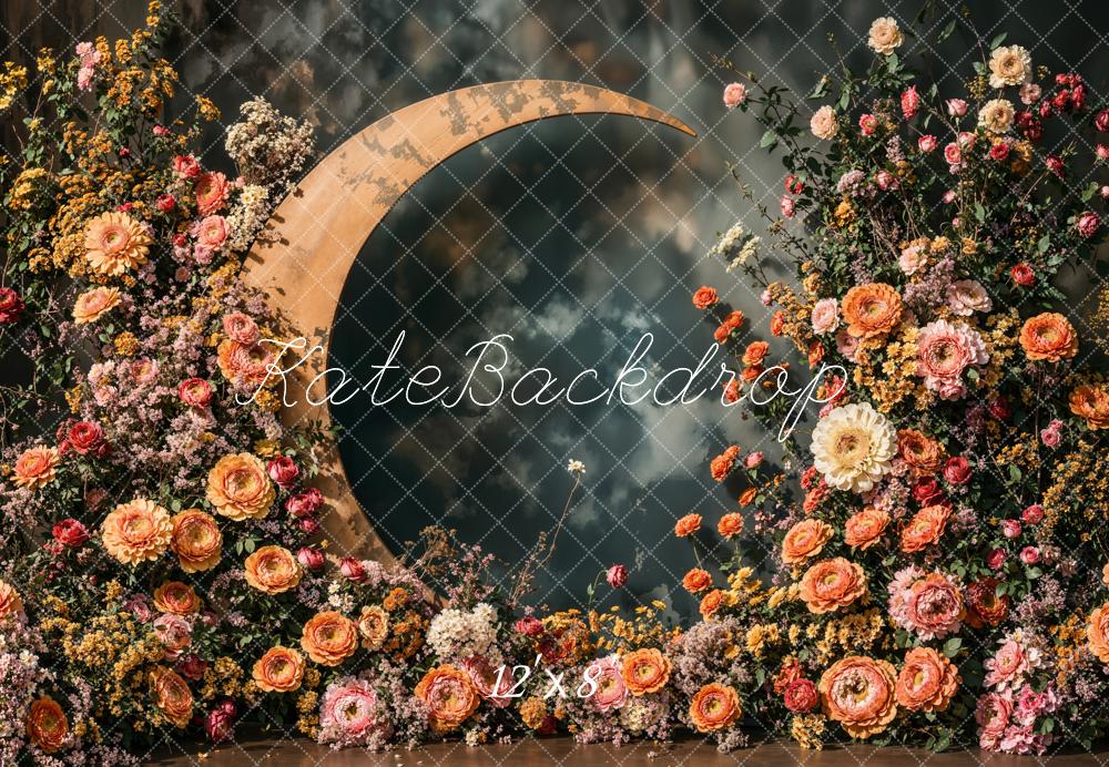 Kate Mother's Day Floral Crescent Moon Fleece Backdrop Designed by Emetselch