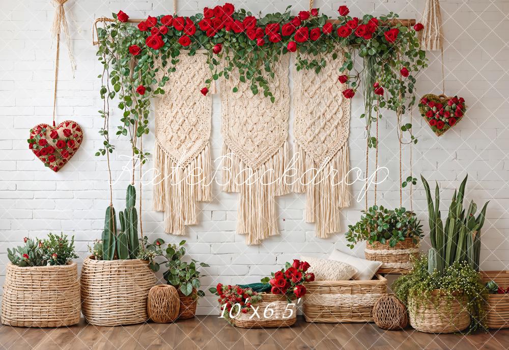 Kate Fleece Valentine Boho Backdrop Floral Macrame Cactus Designed by Emetselch