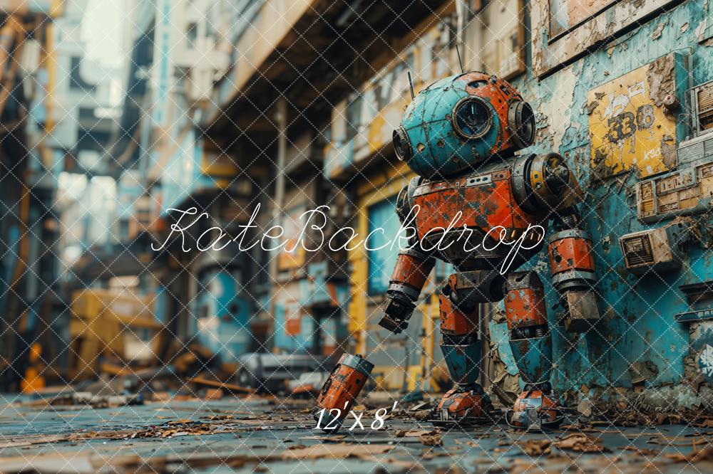 Kate Fleece Futuristic Robot Urban Street Backdrop Designed by Emetselch - Kate Backdrop AU