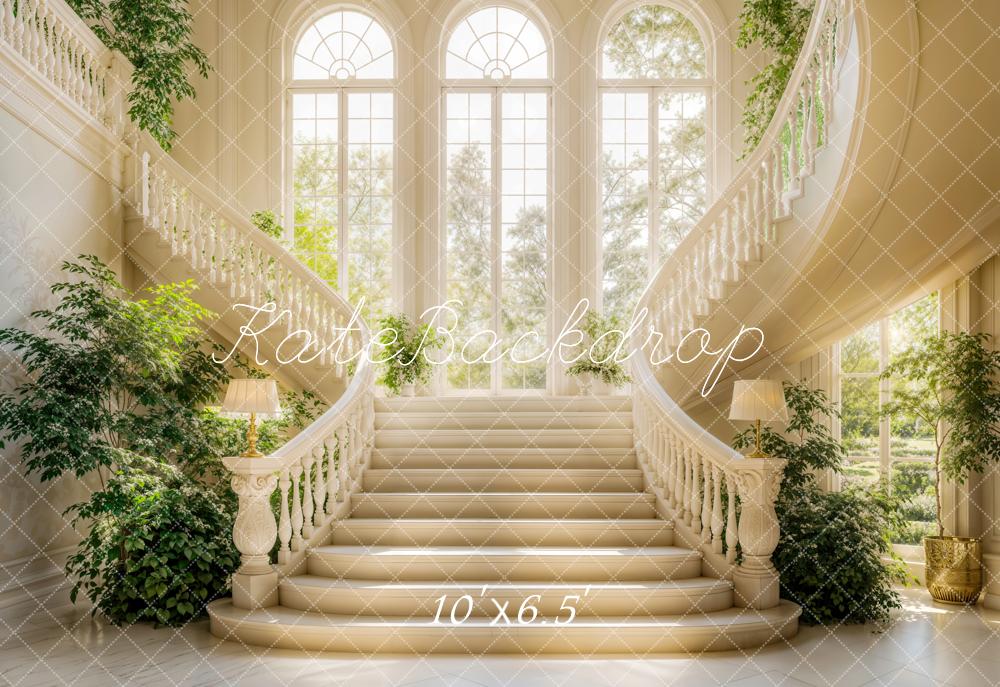 Kate Fleece Spring Stairs Backdrop Green Plants Wedding Party Designed by Emetselch - Kate Backdrop AU