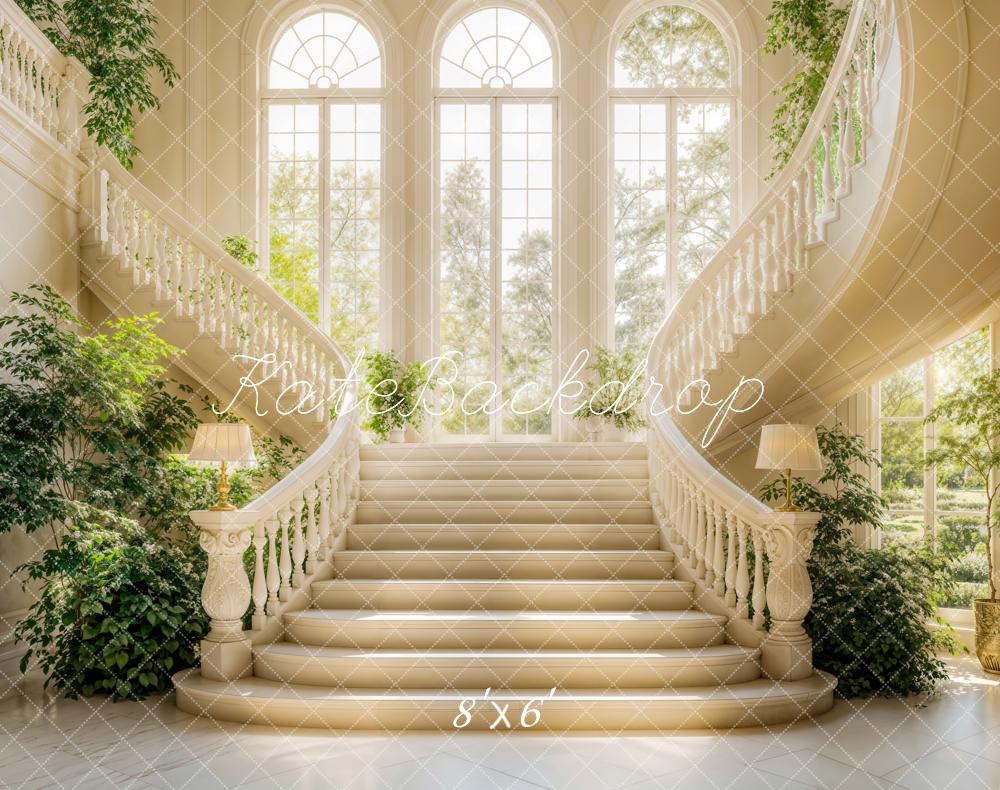 Kate Fleece Spring Stairs Backdrop Green Plants Wedding Party Designed by Emetselch - Kate Backdrop AU