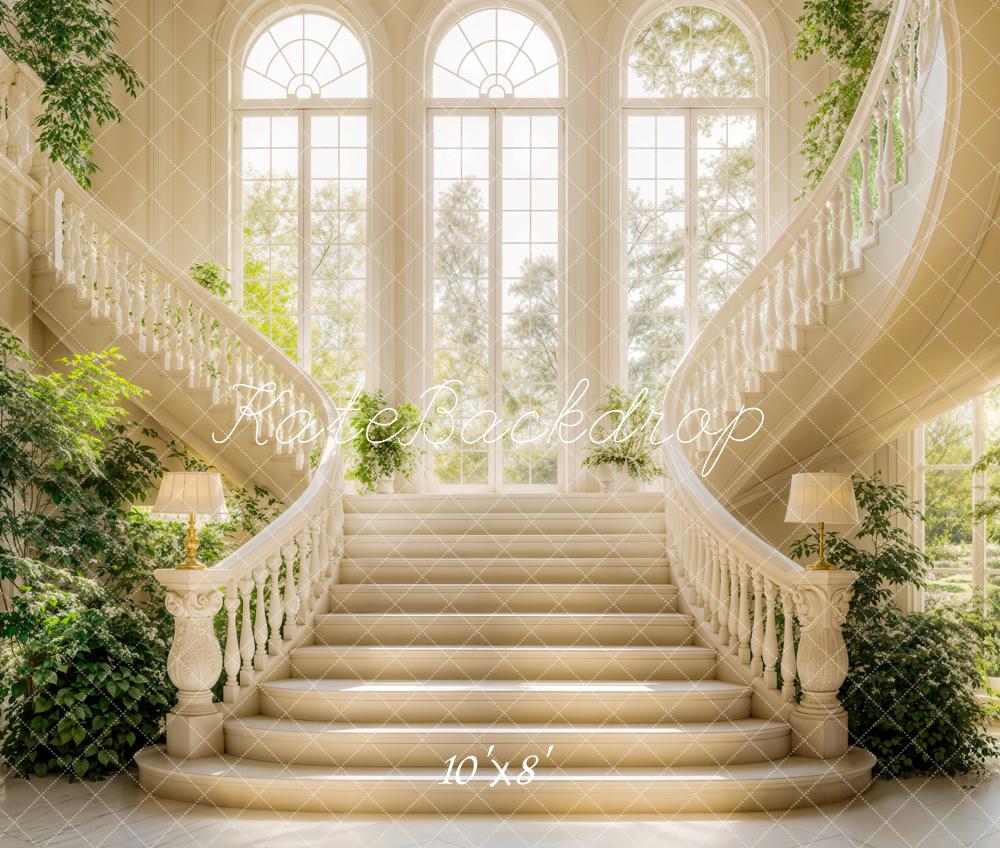 Kate Fleece Spring Stairs Backdrop Green Plants Wedding Party Designed by Emetselch - Kate Backdrop AU