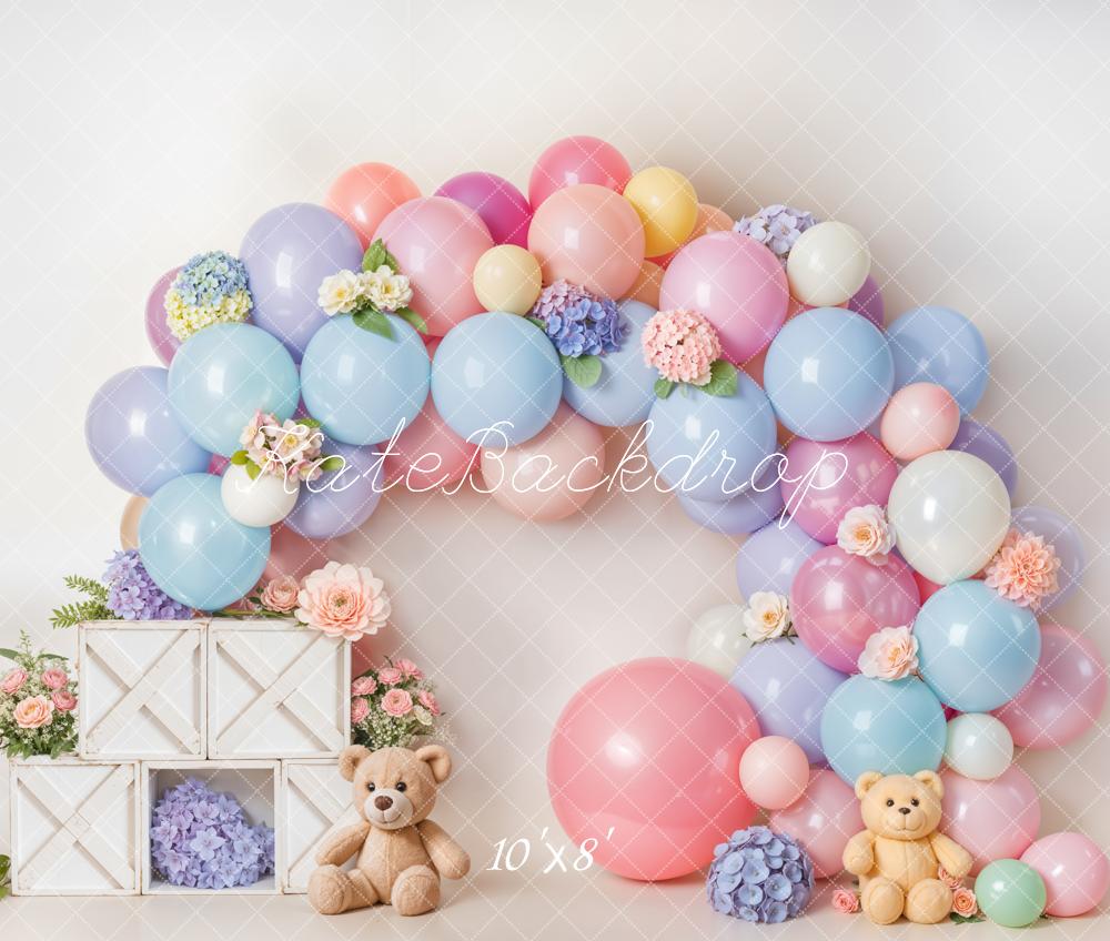 Kate fleece Cake Smash Pastel Balloon Flower Arch Backdrop Designed by Emetselch - Kate Backdrop AU