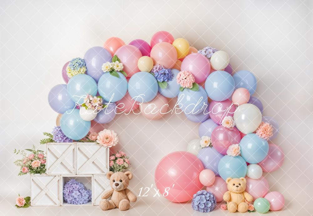 Kate fleece Cake Smash Pastel Balloon Flower Arch Backdrop Designed by Emetselch - Kate Backdrop AU