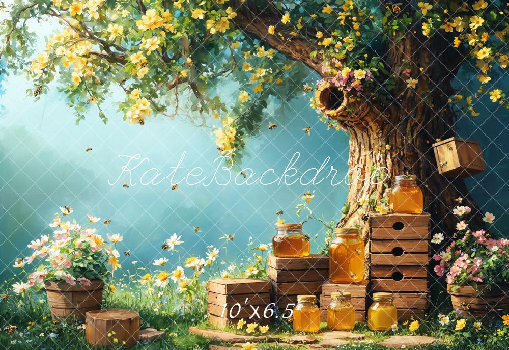 Kate Fleece Spring Honey Bee Tree Honeycomb Backdrop Designed by Emetselch - Kate Backdrop AU