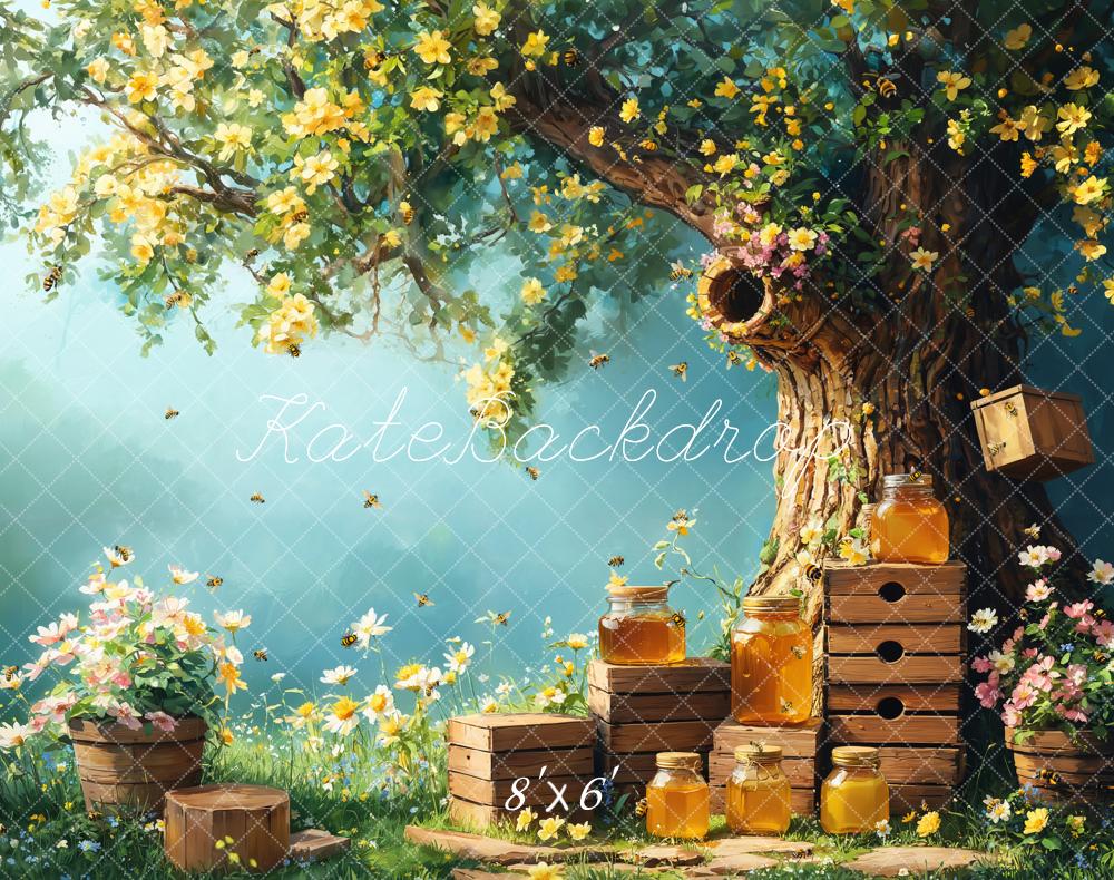 Kate Fleece Spring Honey Bee Tree Honeycomb Backdrop Designed by Emetselch - Kate Backdrop AU