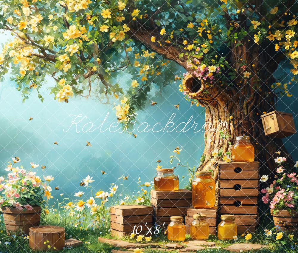 Kate Fleece Spring Honey Bee Tree Honeycomb Backdrop Designed by Emetselch - Kate Backdrop AU