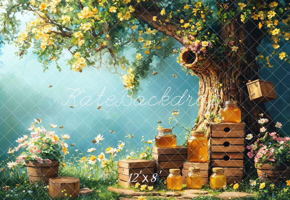 Kate Fleece Spring Honey Bee Tree Honeycomb Backdrop Designed by Emetselch - Kate Backdrop AU