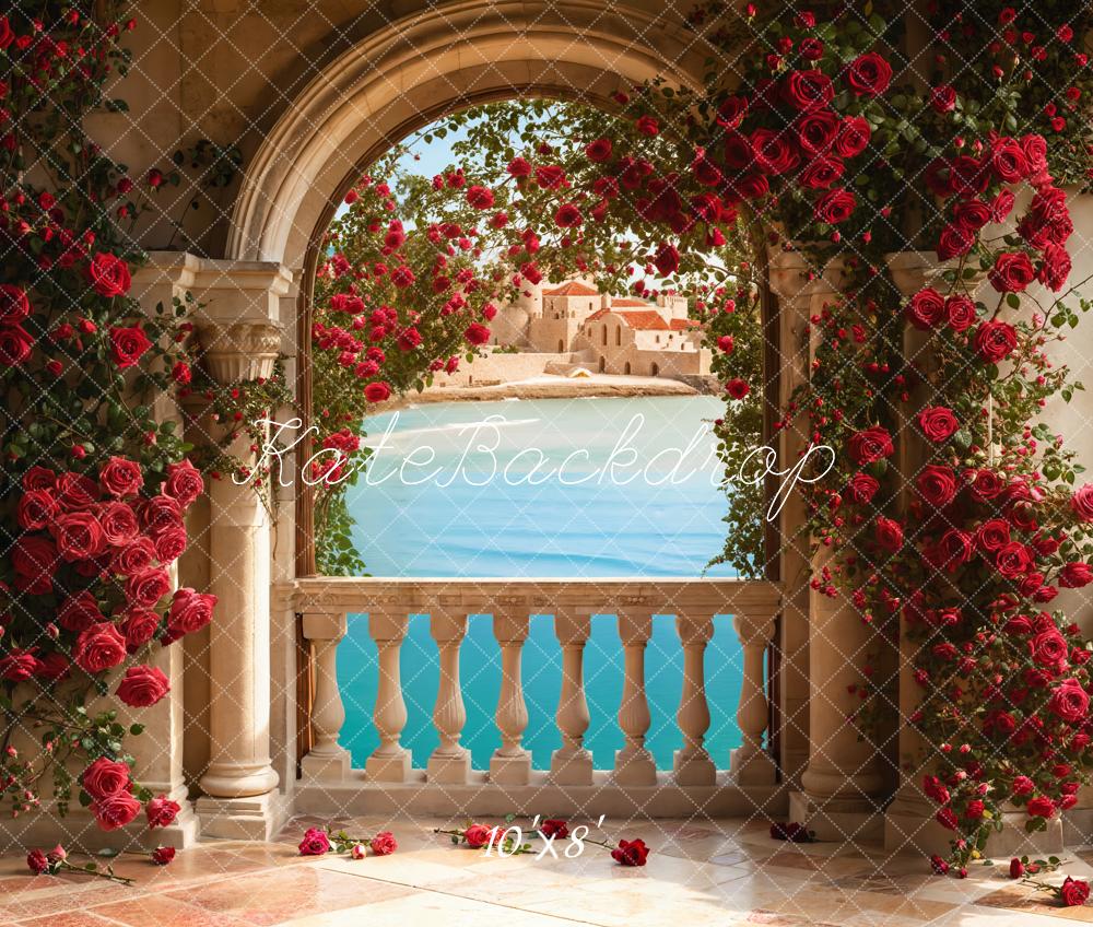 Kate Roses Arch Balcony Lake Backdrop Designed by Emetselch - Kate Backdrop AU