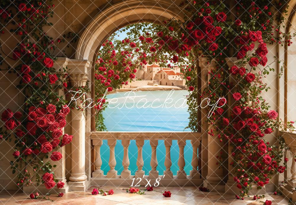 Kate Roses Arch Balcony Lake Backdrop Designed by Emetselch - Kate Backdrop AU