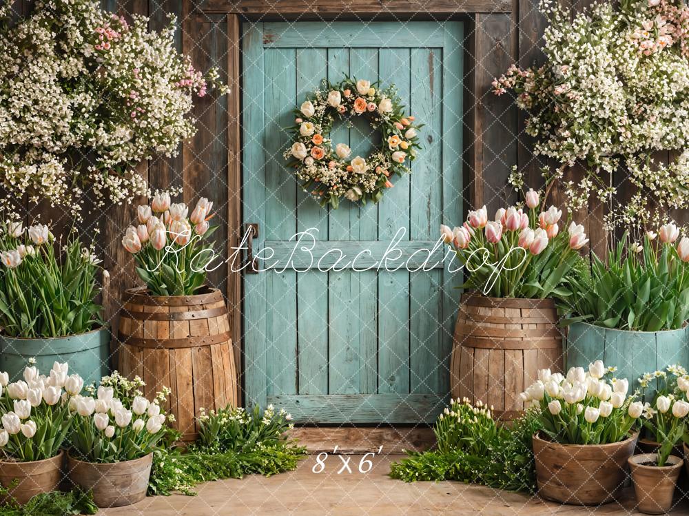Kate Fleece Spring Lilies Wreath Door Backdrop Designed by Emetselch - Kate Backdrop AU