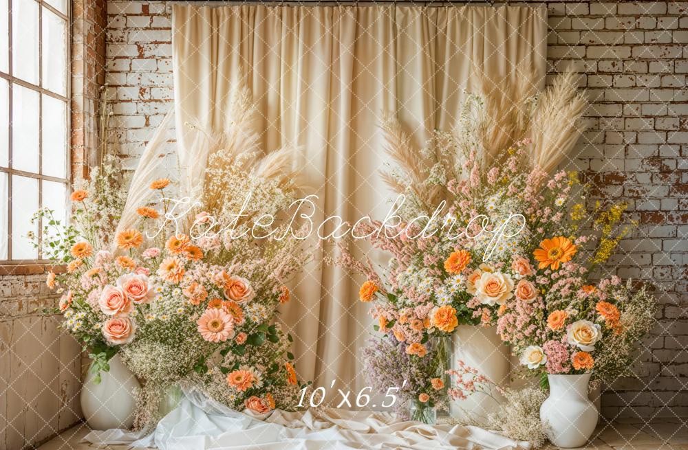 Kate Boho Floral Drapes Vintage Wall Backdrop Fleece Designed by Emetselch