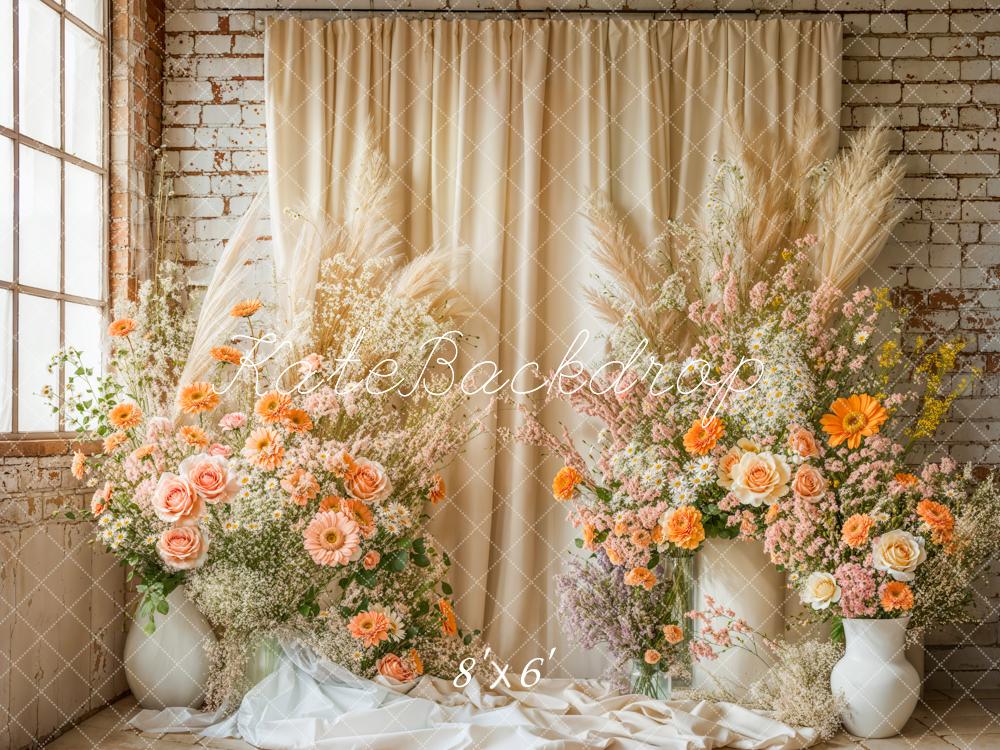 Kate Boho Floral Drapes Vintage Wall Backdrop Fleece Designed by Emetselch