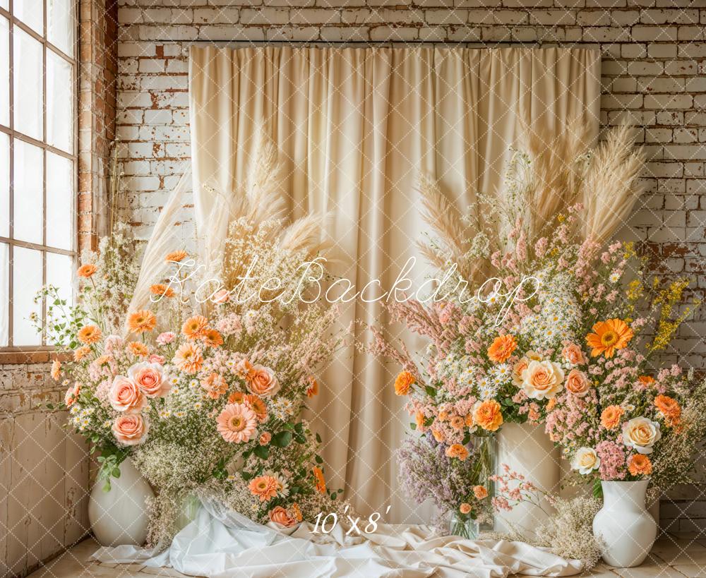 Kate Boho Floral Drapes Vintage Wall Backdrop Fleece Designed by Emetselch - Kate Backdrop AU