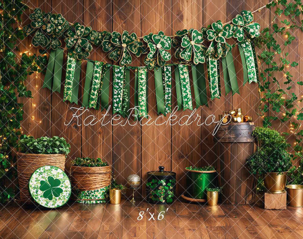 Kate Fleece St. Patrick's Day Shamrock Wood Backdrop Designed by Emetselch