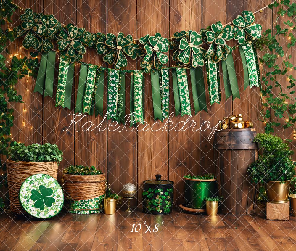 Kate Fleece St. Patrick's Day Shamrock Wood Backdrop Designed by Emetselch - Kate Backdrop AU