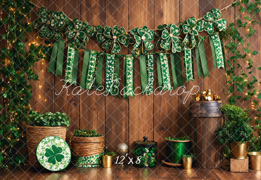 Kate Fleece St. Patrick's Day Shamrock Wood Backdrop Designed by Emetselch - Kate Backdrop AU