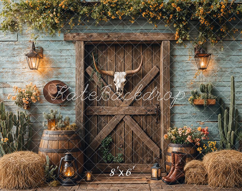 Kate Western Cowboy Barn Door Fleece Backdrop Designed by Emetselch - Kate Backdrop AU