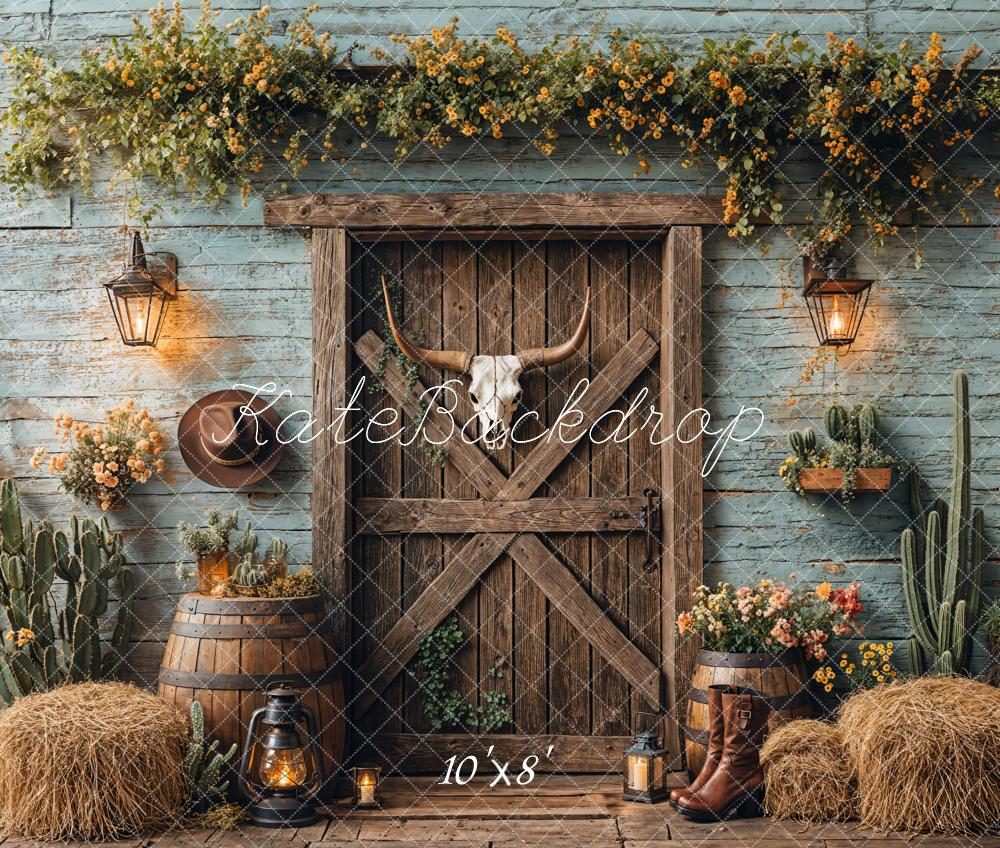 Kate Western Cowboy Barn Door Fleece Backdrop Designed by Emetselch - Kate Backdrop AU