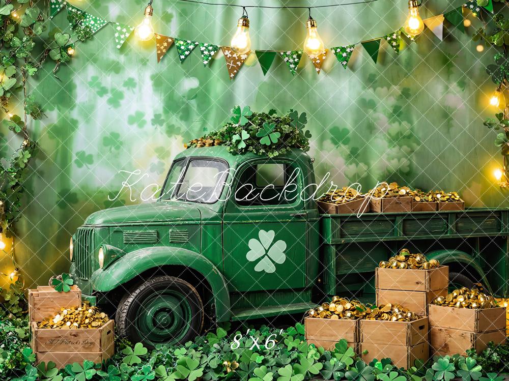 Kate Fleece St. Patrick's Day Shamrock Truck Backdrop Designed by Emetselch