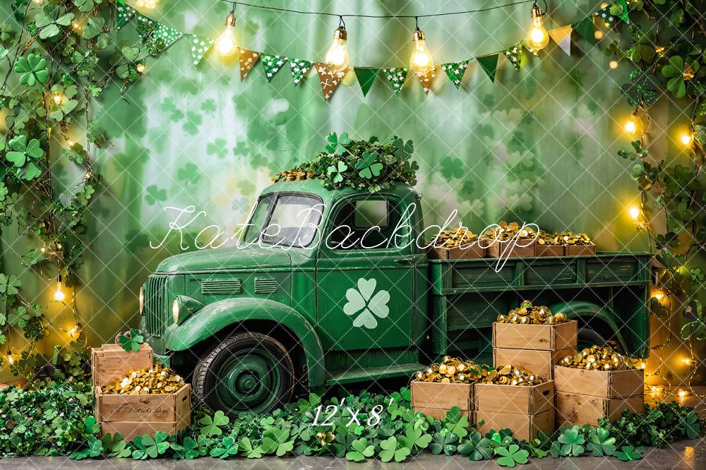 Kate Fleece St. Patrick's Day Shamrock Truck Backdrop Designed by Emetselch - Kate Backdrop AU