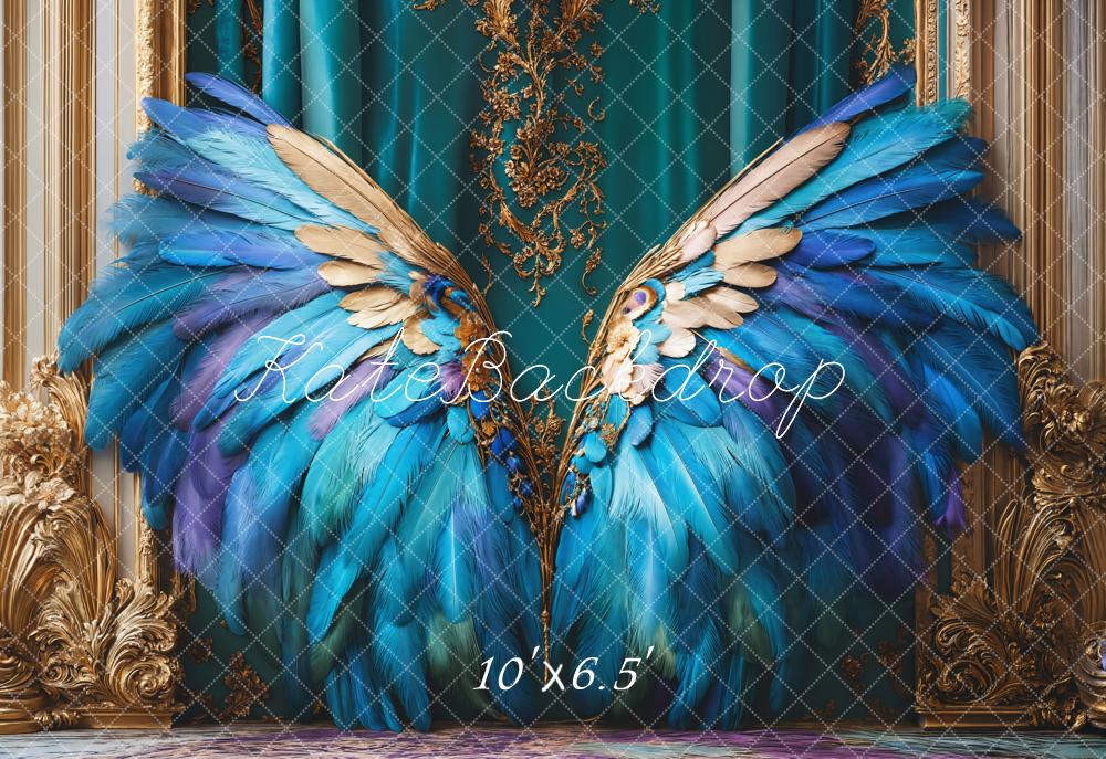 Kate Fleece Blue Feather Wings Backdrop Designed by Emetselch