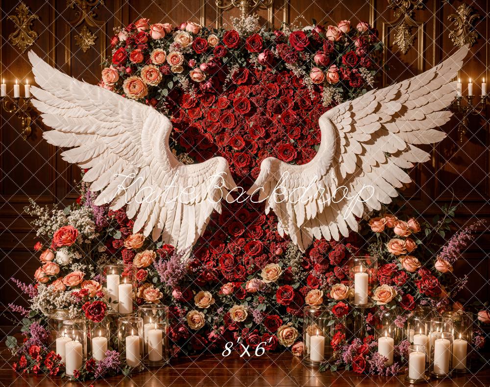 Kate Fleece Angel Wings Backdrop Romantic Red Rose Designed by Emetselch