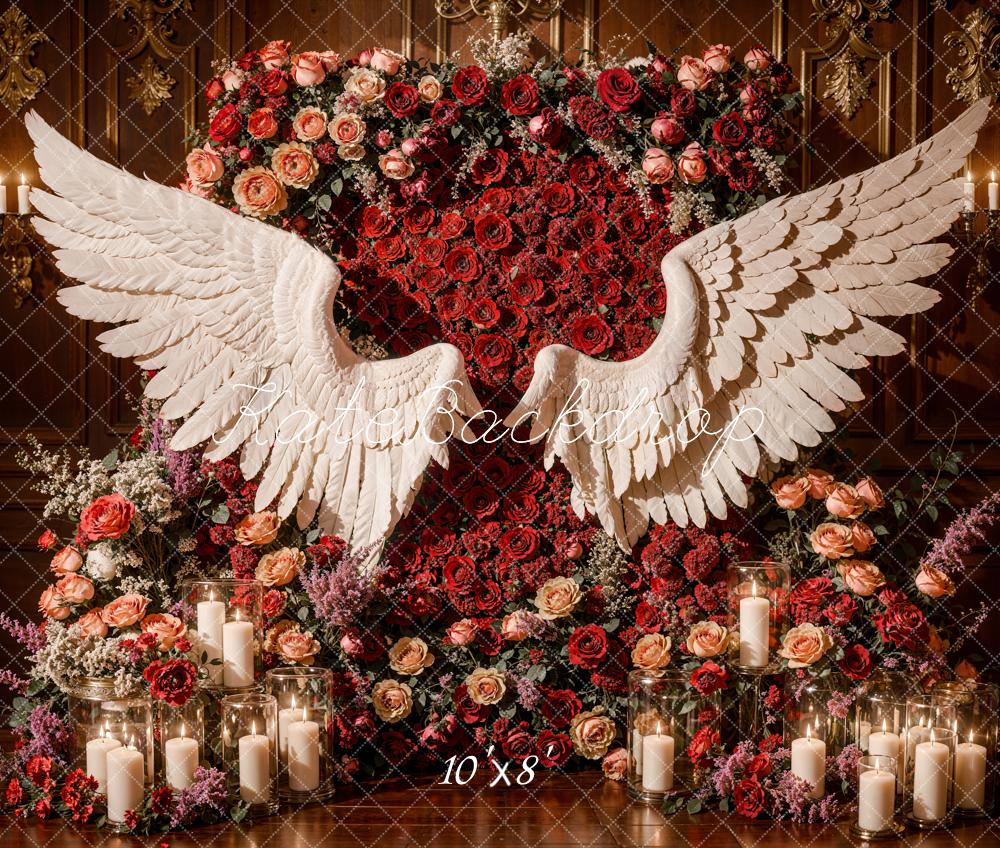 Kate Fleece Angel Wings Backdrop Romantic Red Rose Designed by Emetselch
