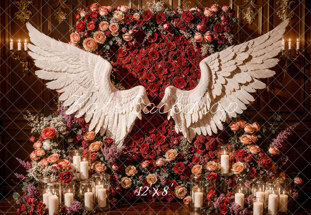 Kate Fleece Angel Wings Backdrop Romantic Red Rose Designed by Emetselch