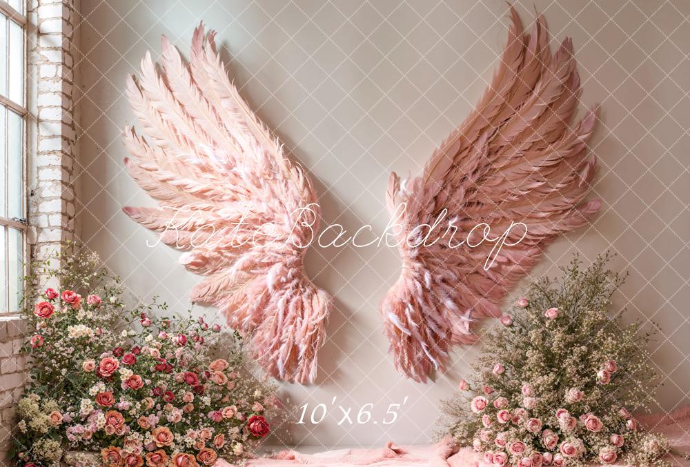 Kate Fleece Pink Angel Wings Floral Backdrop Designed by Emetselch