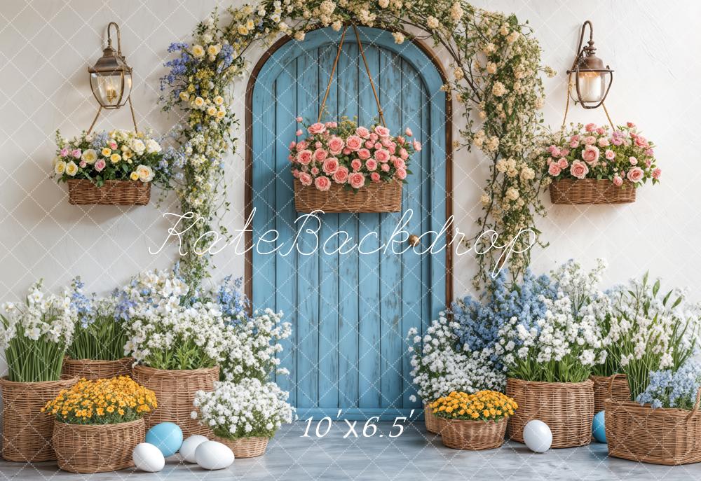 Kate Fleece Spring Flowers Blue Door Easter Backdrop Designed by Emetselch