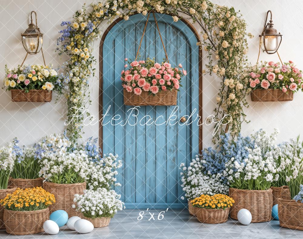 Kate Fleece Spring Flowers Blue Door Easter Backdrop Designed by Emetselch