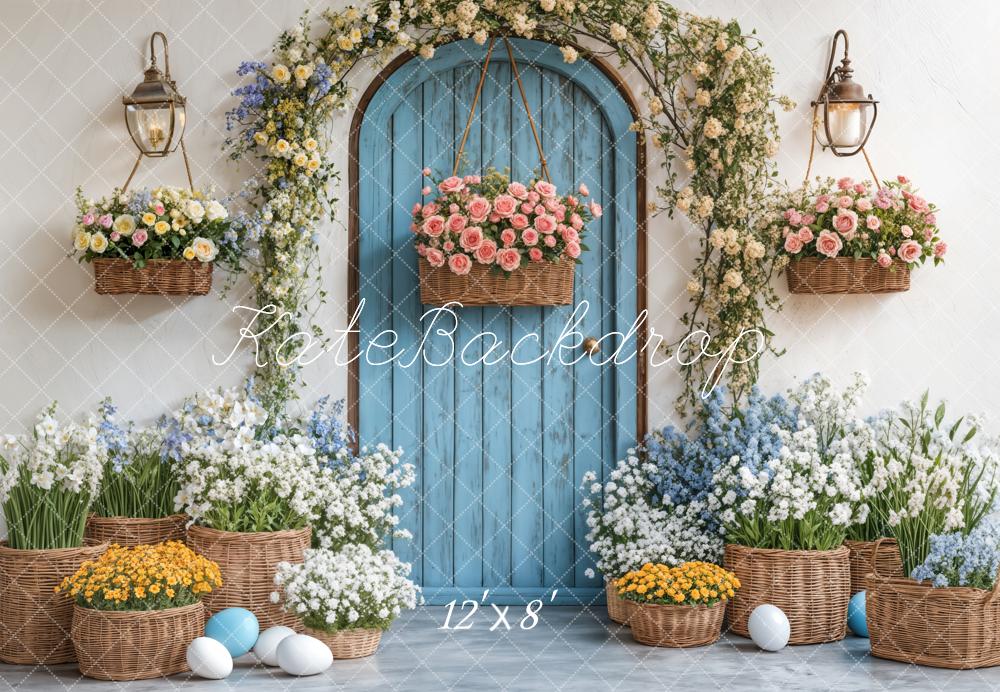 Kate Fleece Spring Flowers Blue Door Easter Backdrop Designed by Emetselch