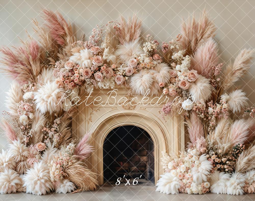 Kate Fleece Boho Floral Fireplace Backdrop Designed by Emetselch