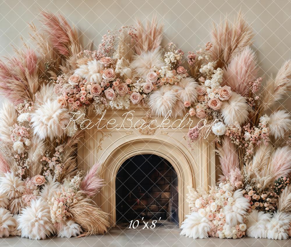 Kate Fleece Boho Floral Fireplace Backdrop Designed by Emetselch - Kate Backdrop AU