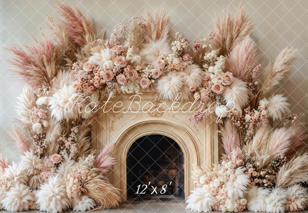 Kate Fleece Boho Floral Fireplace Backdrop Designed by Emetselch - Kate Backdrop AU