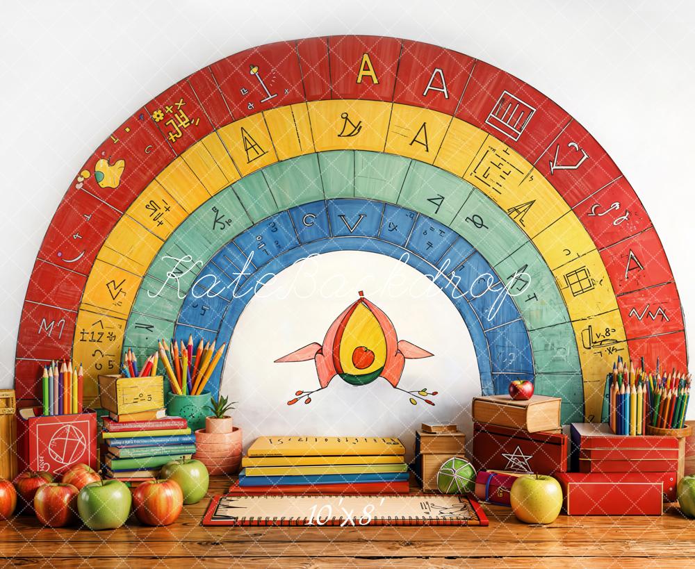 Kate Fleece Back to School Rainbow Stationery Backdrop Designed by Emetselch - Kate Backdrop AU