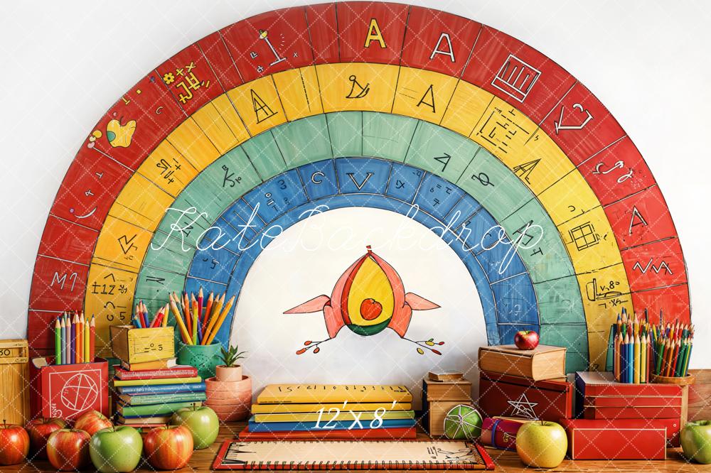 Kate Fleece Back to School Rainbow Stationery Backdrop Designed by Emetselch - Kate Backdrop AU
