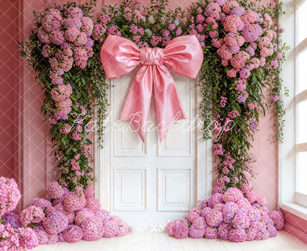 Kate Fleece Pink Bow Hydrangea Backdrop Designed by Emetselch - Kate Backdrop AU