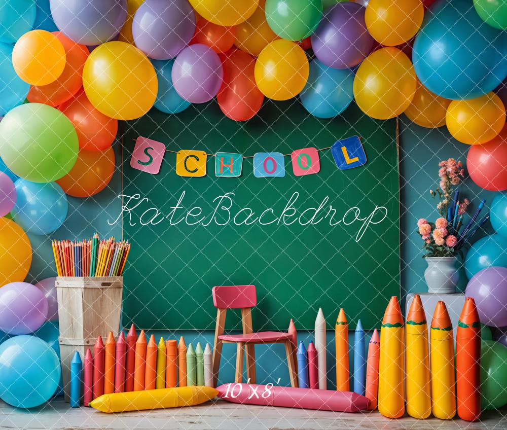 Kate Fleece Back to School Colorful Balloons Backdrop Designed by Emetselch