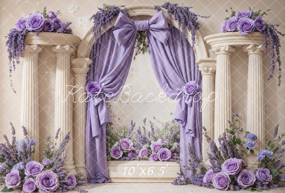 Kate Fleece Purple Flower Bow Backdrop Designed by Emetselch