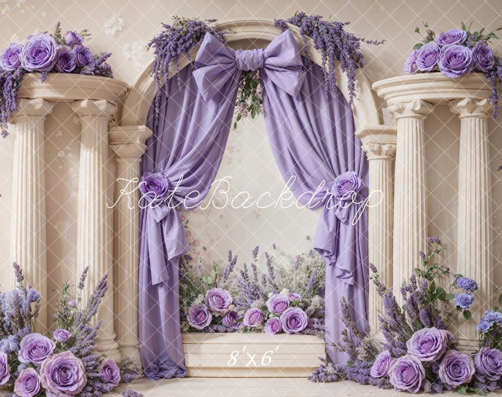 Kate Fleece Purple Flower Bow Backdrop Designed by Emetselch
