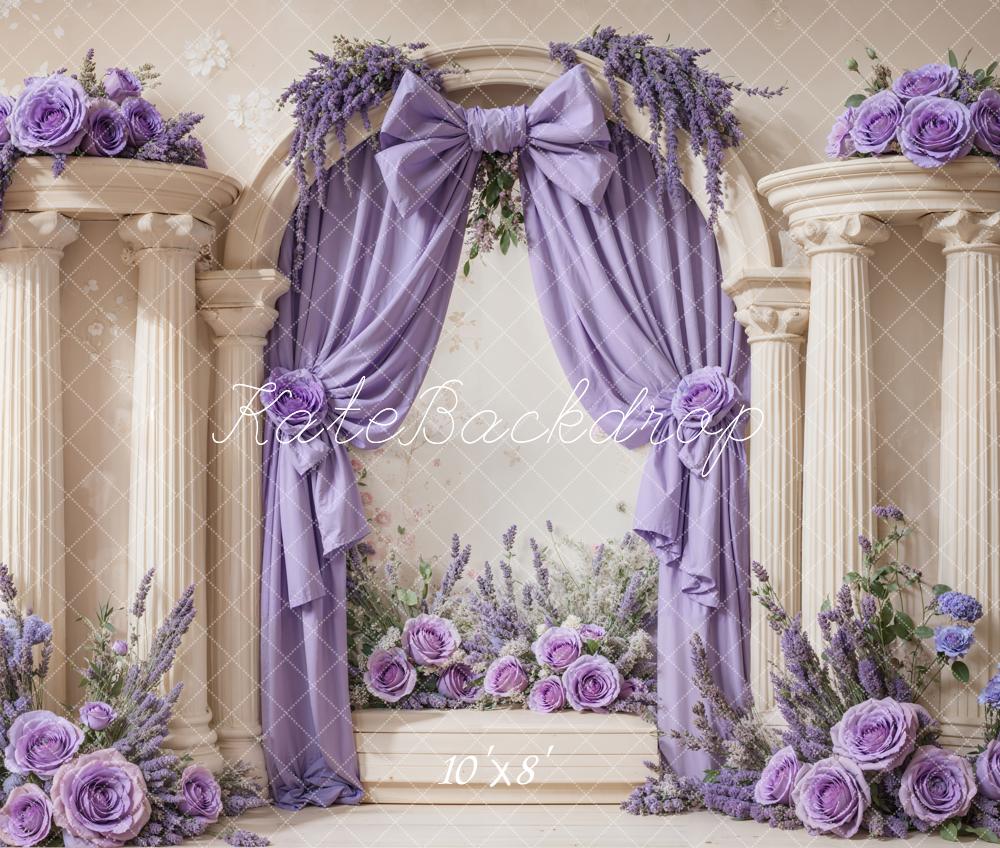 Kate Fleece Purple Flower Bow Backdrop Designed by Emetselch