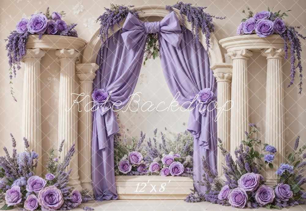 Kate Fleece Purple Flower Bow Backdrop Designed by Emetselch